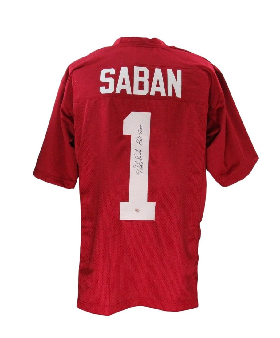Nick Saban Autographed Alabama Football Jersey PSA/DNA COA: Nick Saban Autographed Alabama Football Jersey PSA/DNA COA Celebrate the legacy of one of college football's greatest coaches with this Nick Saban University of Alabama autographed football jersey. Th