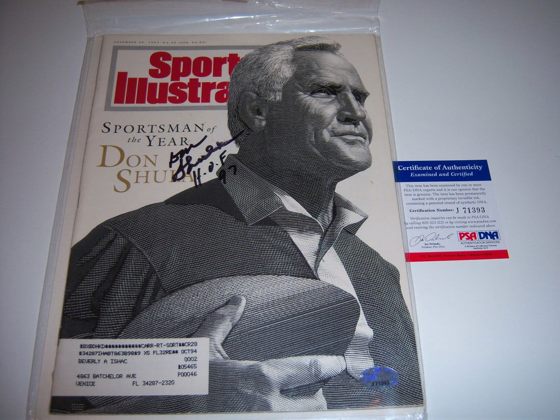 Don Shula Signed Sports Illustrated HOF 1997 PSA/DNA Miami Dolphins: Don Shula Signed Sports Illustrated HOF 1997 PSA/DNA Miami Dolphins This is an original signed Sports Illustrated magazine featuring Don Shula, the legendary Miami Dolphins coach and Hall of Fame indu