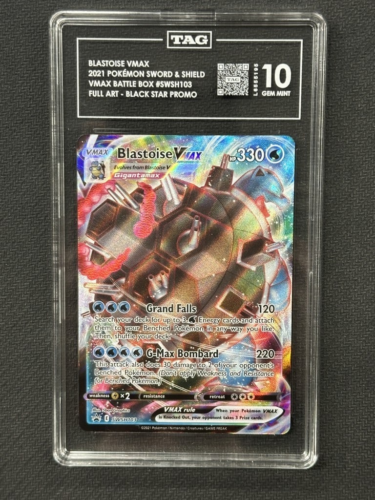 Blastoise Vmax Pokemon SWSH103 TAG 10 Promo Card: Blastoise Vmax Pokemon SWSH103 TAG 10 Promo Card Introducing the Blastoise Vmax Pokemon Sword Shield Battle Box Promo Card, a must-have for collectors and Pokemon enthusiasts alike. This card features