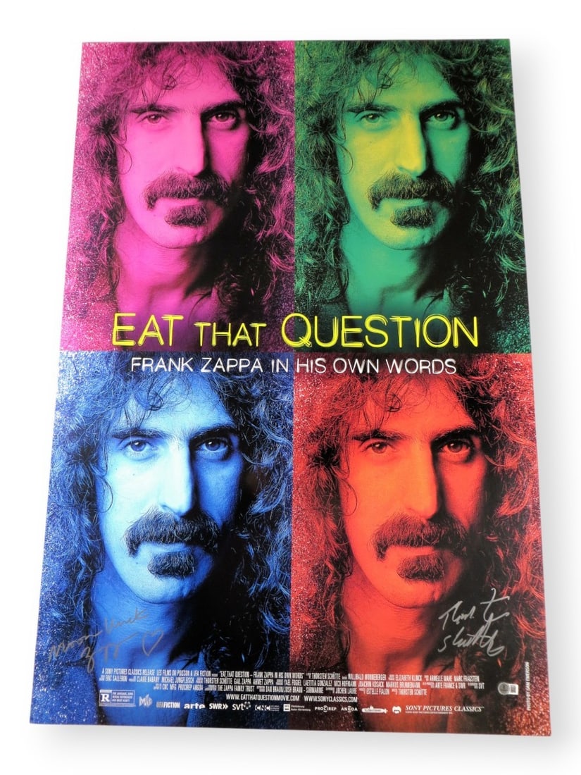 Moon Unit Zappa Thorsten Schutte Autographed 27x40 Poster Beckett Authenticated: Moon Unit Zappa Thorsten Schutte Autographed 27x40 Poster Beckett Authenticated This striking 27" x 40" poster features the autographs of Moon Unit Zappa and Thorsten Schutte, making it a must-have fo