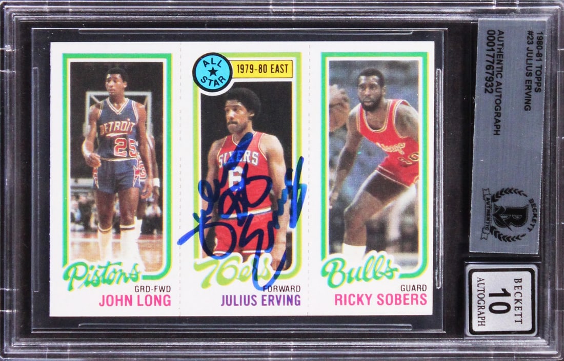 Julius Erving Signed 1980 Topps #23 Card Gem Mint 10 Beckett Authenticated (1 of 2)