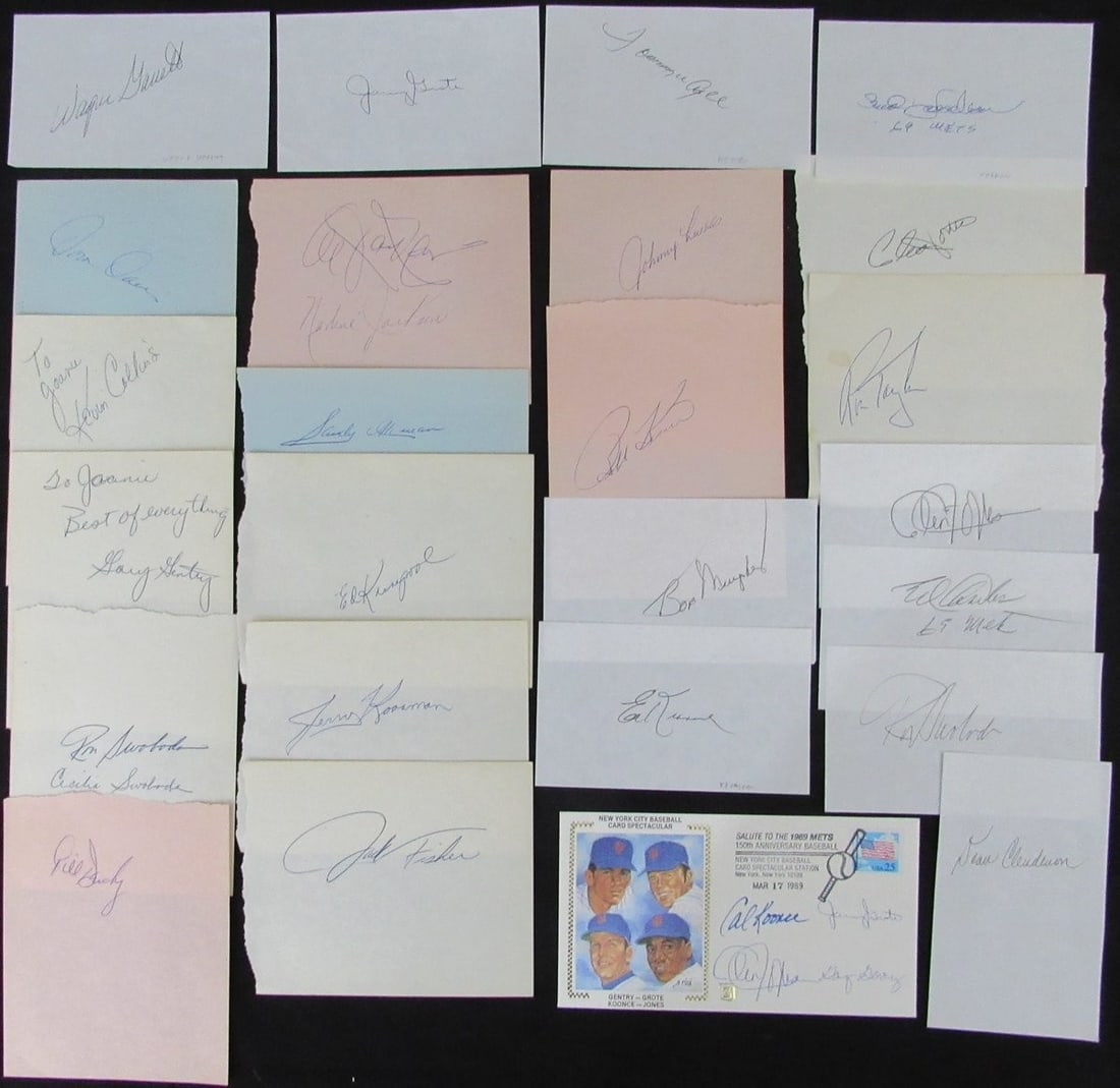 Lot of 23 Signed Cuts by 1969 New York Mets World Series Team (1 of 4)
