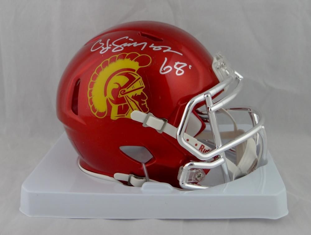 O J Simpson Signed USC Trojans Mini Helmet JSA Authenticated Silver (1 of 6)