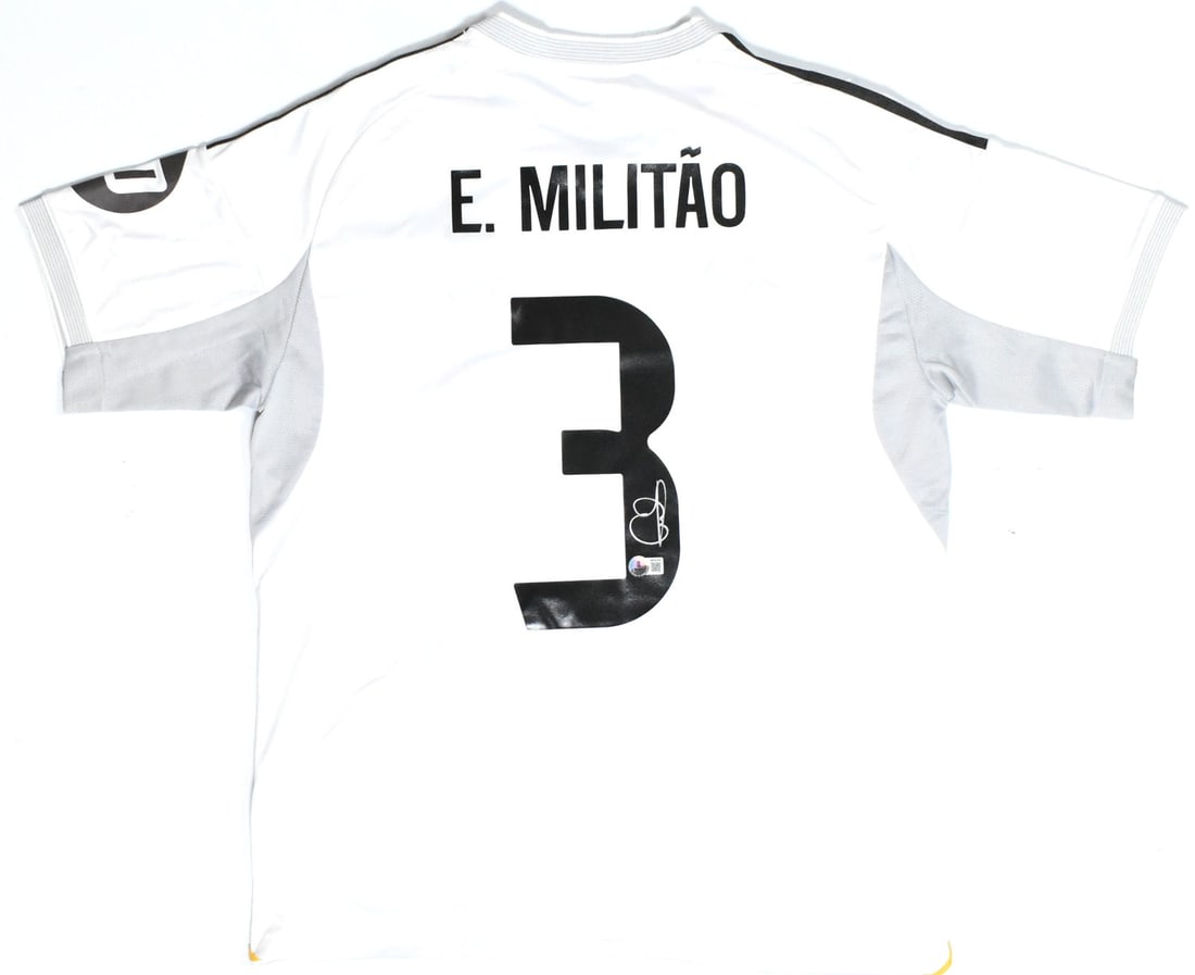 Eder Militao Signed Real Madrid Home Jersey #3 Beckett Holo: Eder Militao Signed Real Madrid Home Jersey #3 Beckett Holo Elevate your soccer memorabilia collection with this authentic Eder Militao autographed Real Madrid home jersey. This original jersey featur