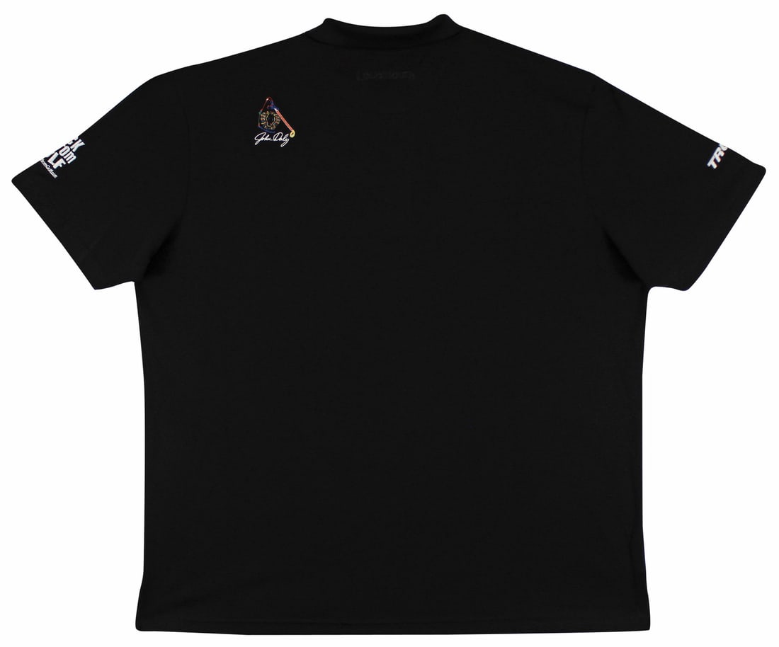 John Daly Match Worn Signed Loudmouth Polo Shirt BAS Authenticated: John Daly Match Worn Signed Loudmouth Polo Shirt BAS Authenticated This is a unique XX-Large size match worn black Loudmouth polo shirt, personally signed by professional golfer John Daly. The shirt i