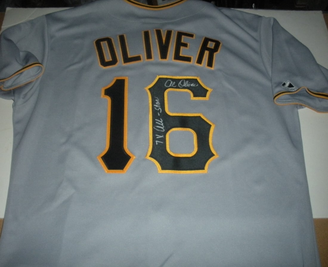AL OLIVER PITTSBURGH PIRATES SIGNED MAJESTIC JERSEY WITH COA (1 of 3)