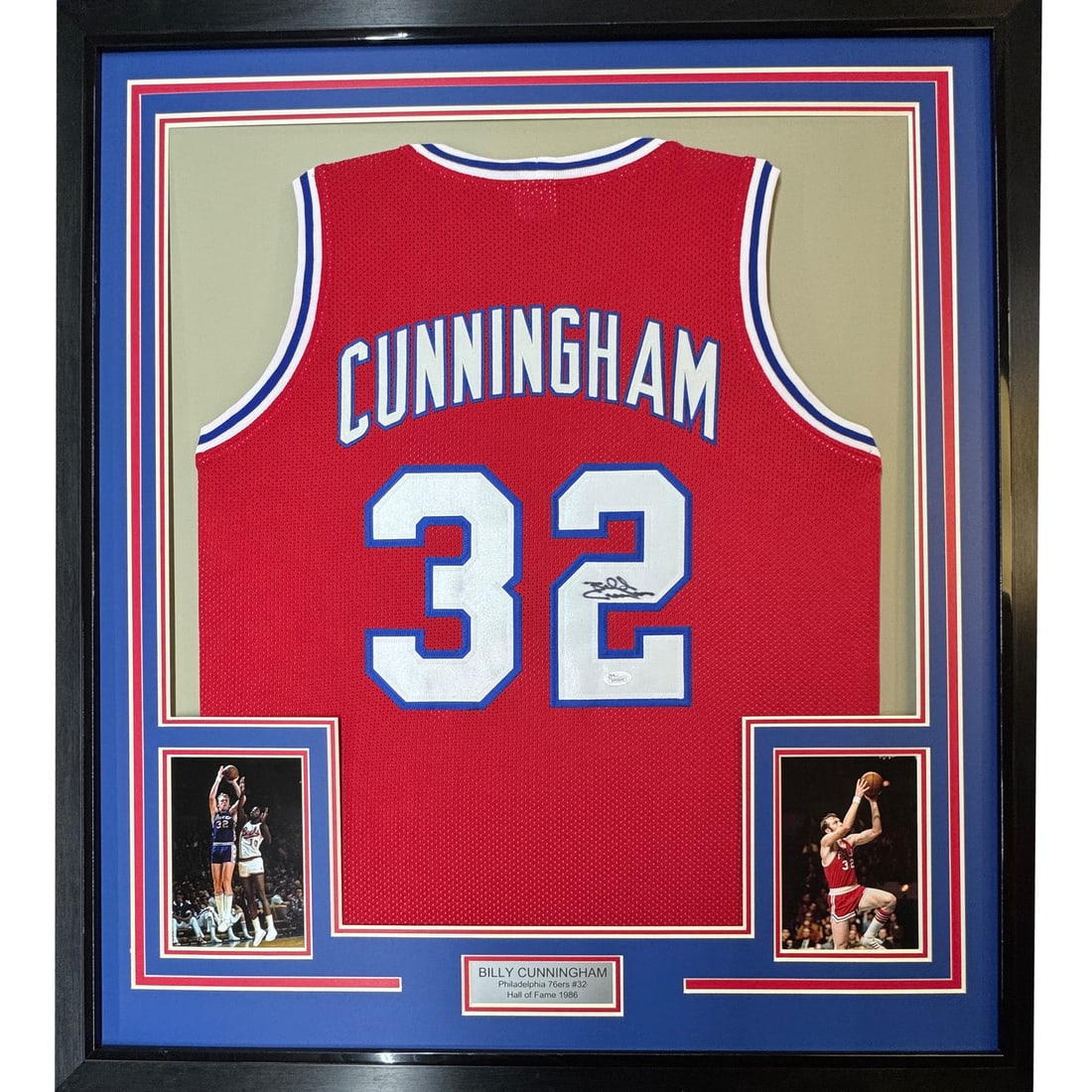 Framed Autographed Billy Cunningham Jersey 76ers JSA COA 33x42 Gem Mint (1 of 2)