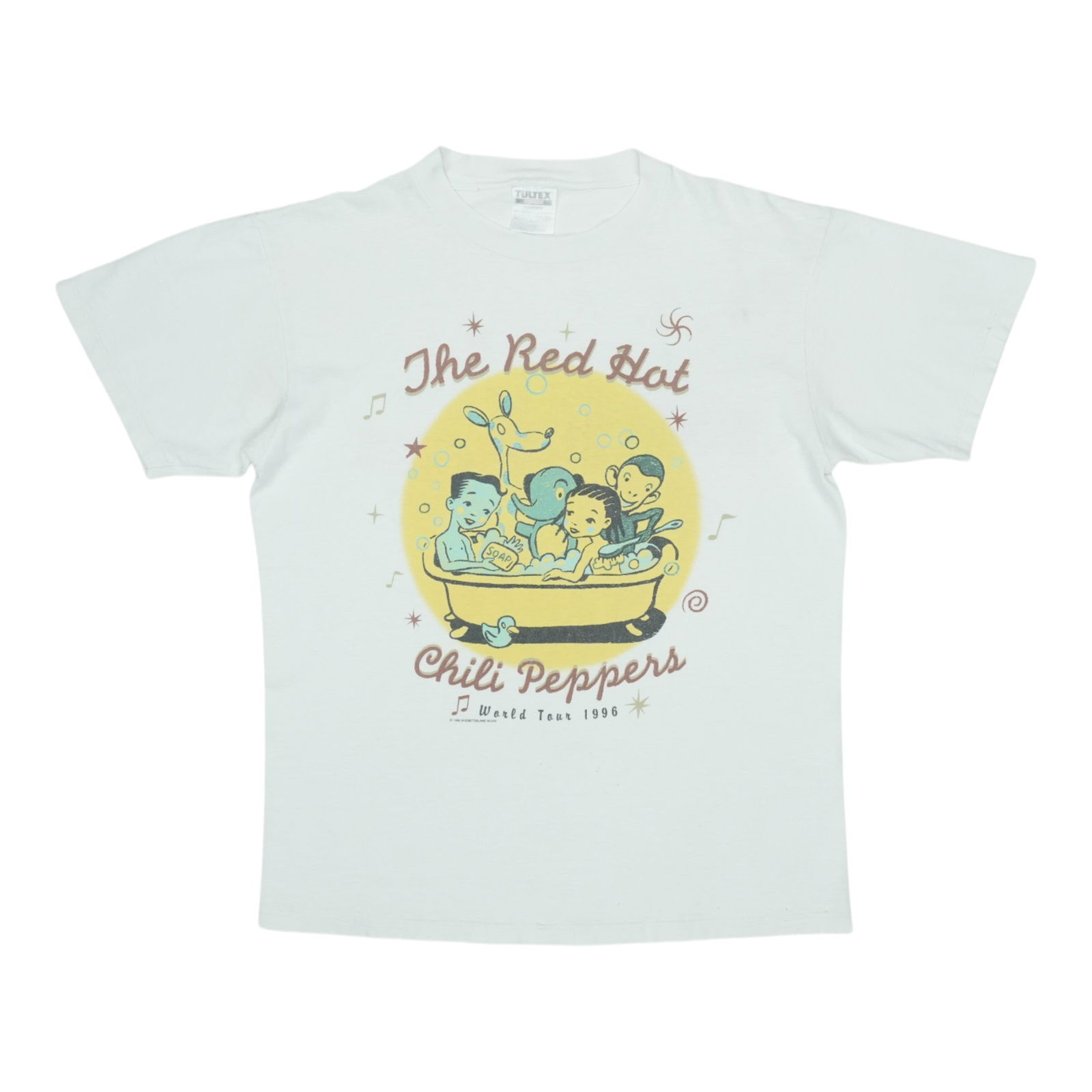 Vintage 1996 Red Hot Chili Peppers World Tour Shirt White Cotton: Vintage 1996 Red Hot Chili Peppers World Tour Shirt White Cotton Step back in time with this original 1996 Red Hot Chili Peppers World Tour Shirt. A true vintage piece, it features vibrant front and b