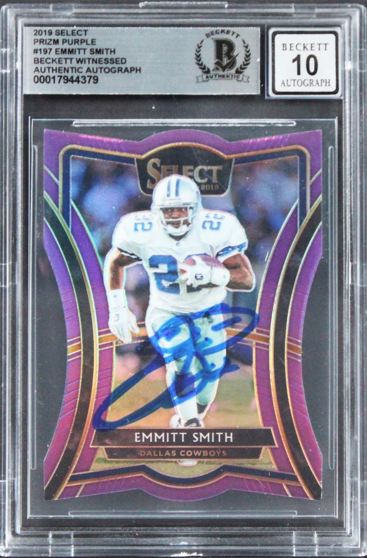 Emmitt Smith Signed 2019 Select Prizm Purple #197 Card Gem Mint 10 BAS (1 of 2)