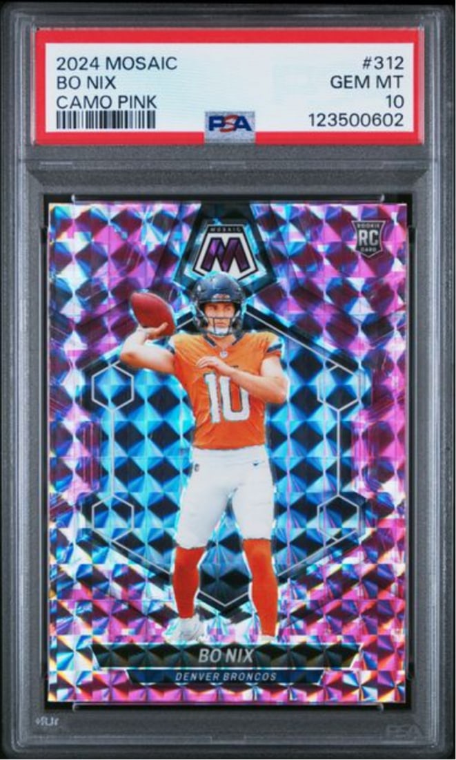 2024 Panini Mosaic Bo Nix #312 Camo Pink Rookie PSA 10 Gem Mint Card (1 of 2)