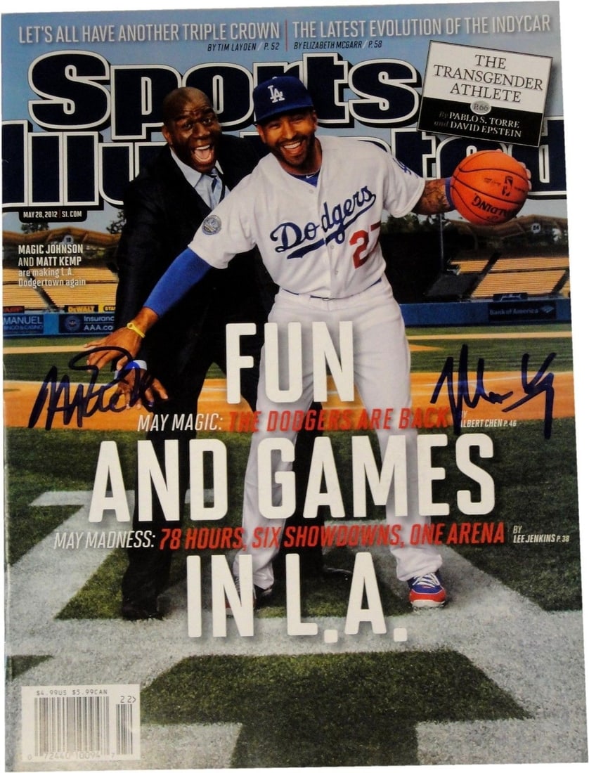 Magic Johnson Matt Kemp Dual Signed Sports Illustrated Magazine JSA Authenticated (1 of 2)