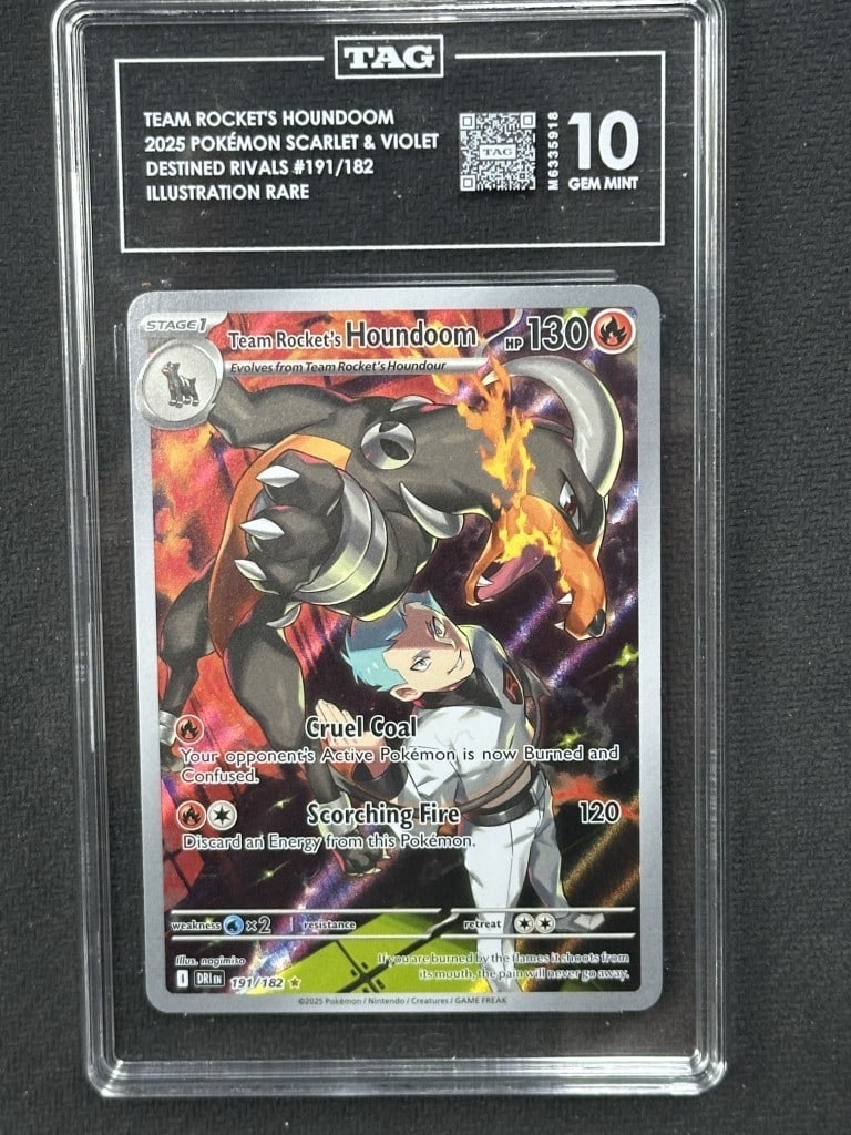 Team Rockets Houndoom Rare Pokemon Card TAG 10 191/182: Team Rockets Houndoom Rare Pokemon Card TAG 10 191/182 This is a rare Team Rockets Houndoom card from the Pokemon Destined Rival series, featuring stunning artwork and graded at TAG 10. A must-have fo