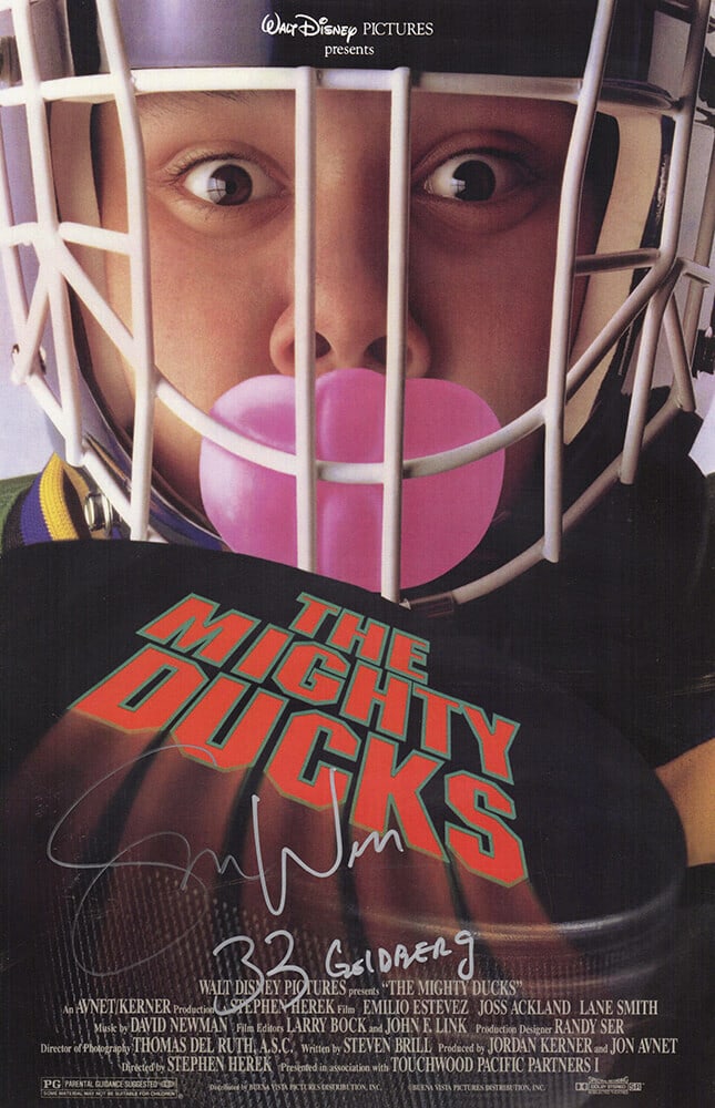 Shaun Weiss Signed The Mighty Ducks 11x17 Poster with Goldberg Inscription COA: Shaun Weiss Signed The Mighty Ducks 11x17 Poster with Goldberg Inscription COA This original 11x17 movie poster from 'The Mighty Ducks' features the signature of Shaun Weiss, known for his role as 'Go