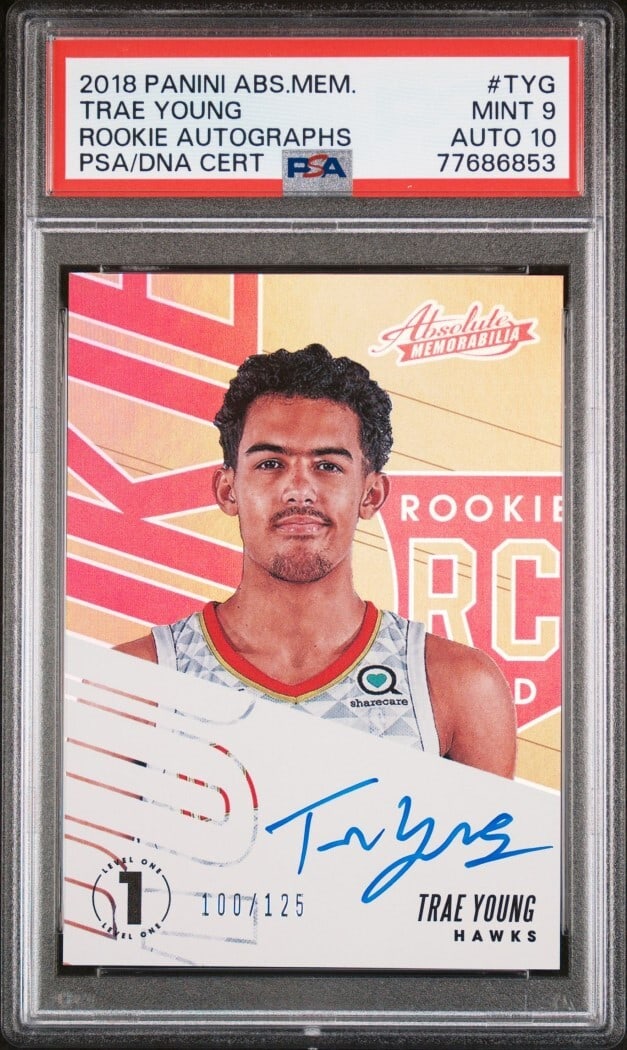 Trae Young 2018 Absolute Memorabilia Rookie Auto PSA 9 Card #TYG Limited 100/125 (1 of 2)
