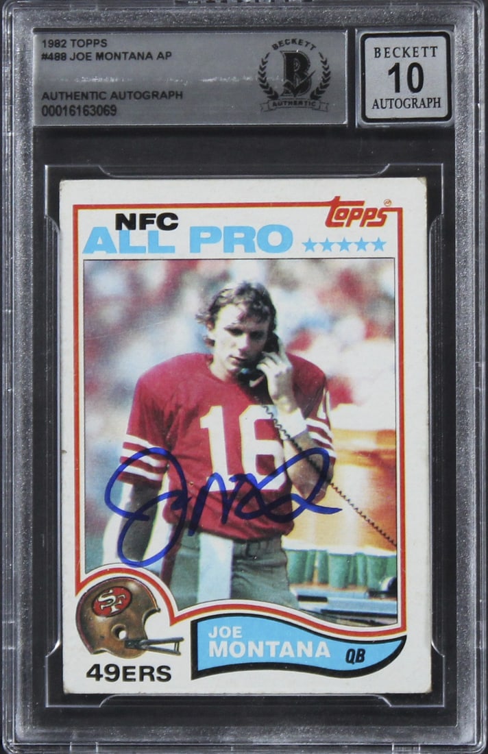 Joe Montana Signed 1982 Topps #488 Card Gem Mint 10 Beckett Authenticated (1 of 2)