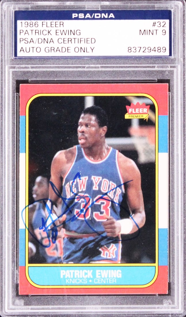 Patrick Ewing 1986 Fleer RC #32 Signed Card Mint 9 PSA Authenticated (1 of 2)