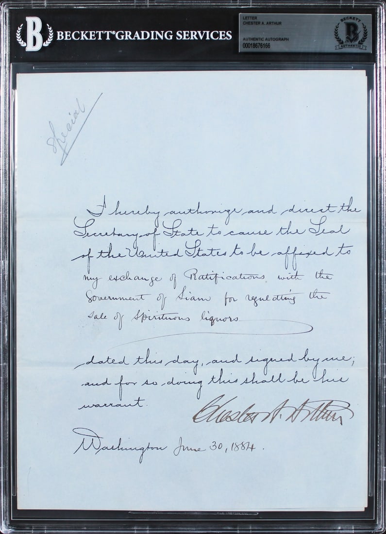 Chester A. Arthur Signed 1884 Alcohol Sales Agreement Document Beckett Authenticated (1 of 2)