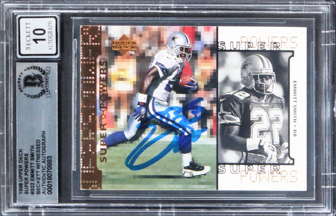 Emmitt Smith Autographed 1998 Upper Deck Super Powers Card Gem Mint 10 Beckett (1 of 2)