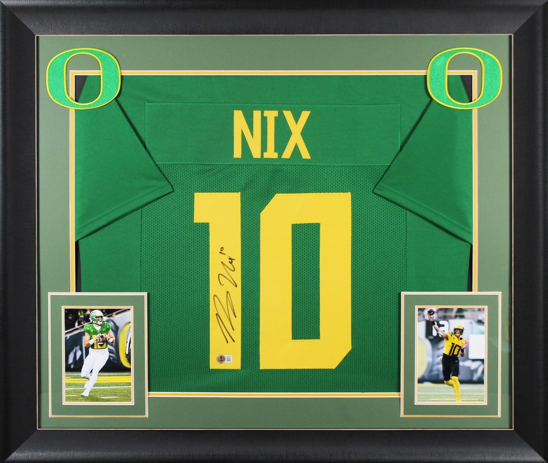 Bo Nix Autographed Green Pro Style Framed Jersey Oregon Ducks BAS Witnessed (1 of 2)