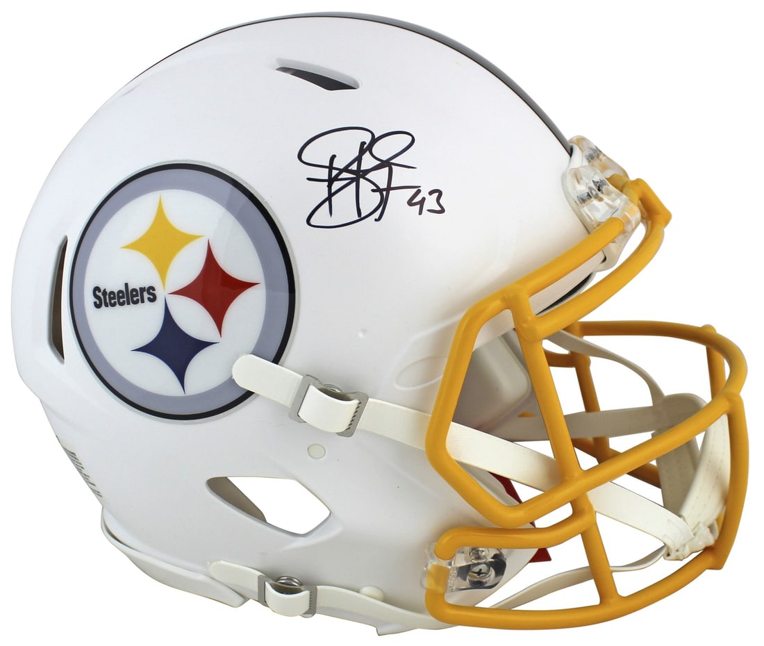Troy Polamalu Signed Flat White Proline F/S Speed Helmet BAS Witnessed Pittsburgh Steelers (1 of 2)