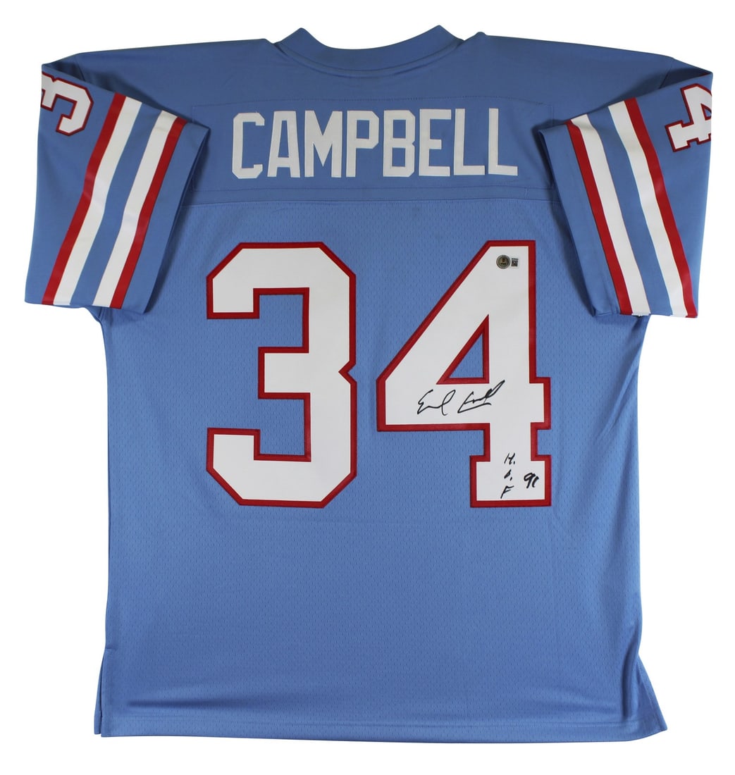 Earl Campbell Signed Light Blue Oilers Throwback Jersey HOF 91 BAS Authenticated (1 of 5)