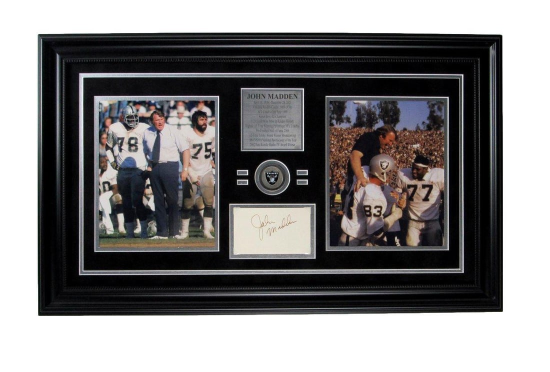 John Madden HOF Raiders Framed Collage with Signed Index Card JSA (1 of 4)