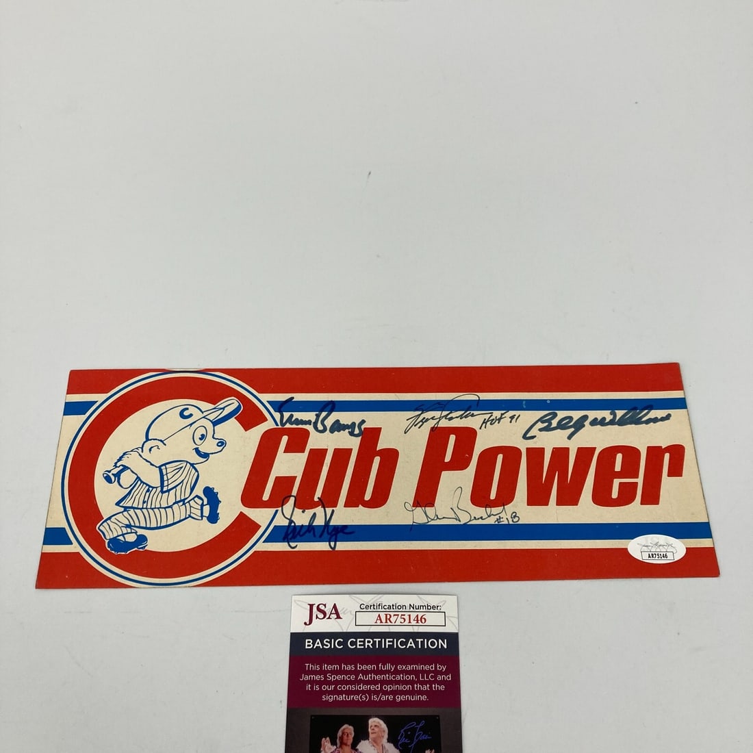 Ernie Banks Billy Williams Signed 1960s Cubs Bumper Sticker JSA Authenticated (1 of 5)