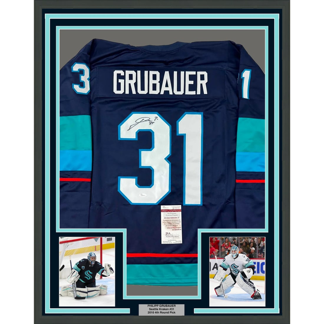 Framed Autographed Philipp Grubauer Seattle Kraken Jersey with JSA COA (1 of 2)