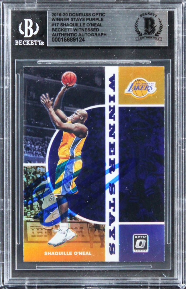Shaquille O'Neal Signed 2019 Donruss Optic Purple #17 Card Beckett Authenticated (1 of 2)