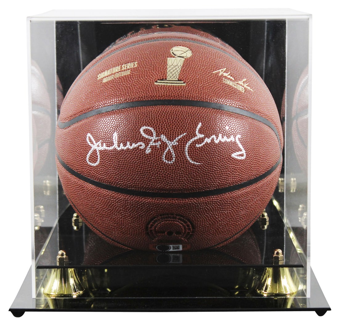 Julius Dr J Erving Signed Wilson Basketball with Display Case BAS Certified (1 of 5)