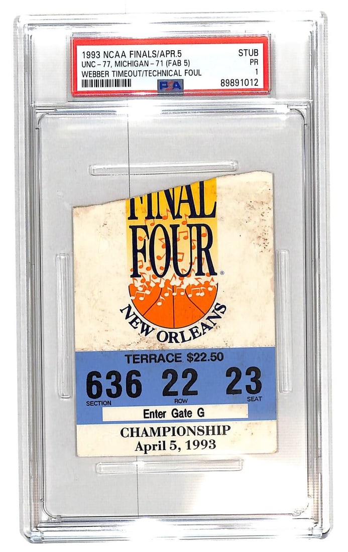 1993 NCAA Finals Ticket UNC vs Michigan Webber PSA/DNA Authentic (1 of 2)