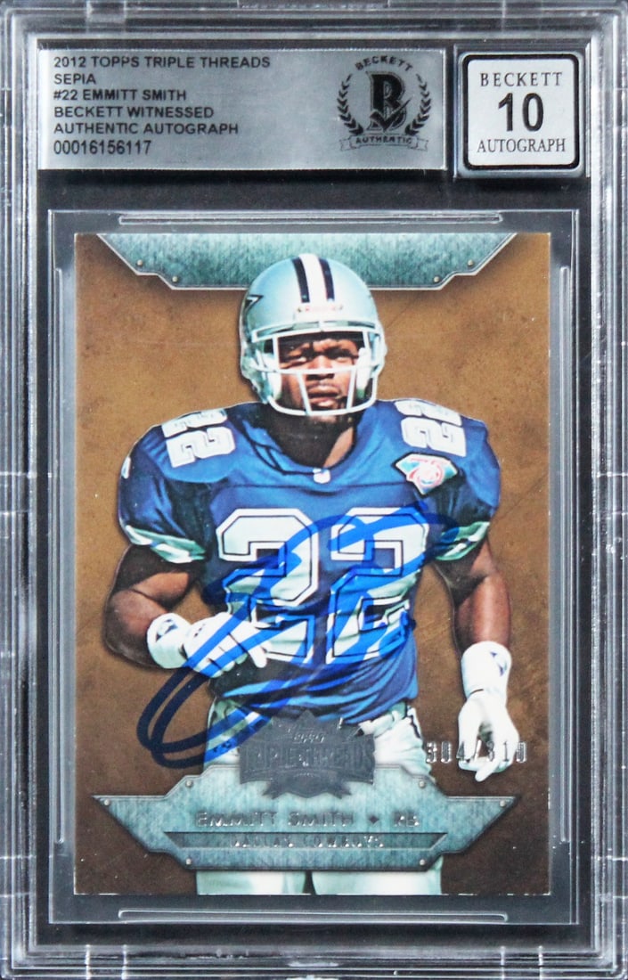 Emmitt Smith Signed 2012 Topps Triple Threads Sepia #22 Card Gem Mint 10 Beckett Authenticated (1 of 2)