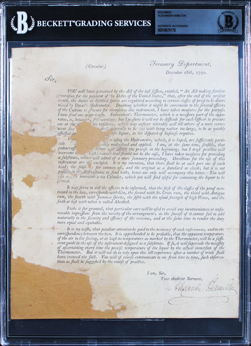 Alexander Hamilton Signed 1790 US Treasury Broadside Beckett Authenticated (1 of 2)