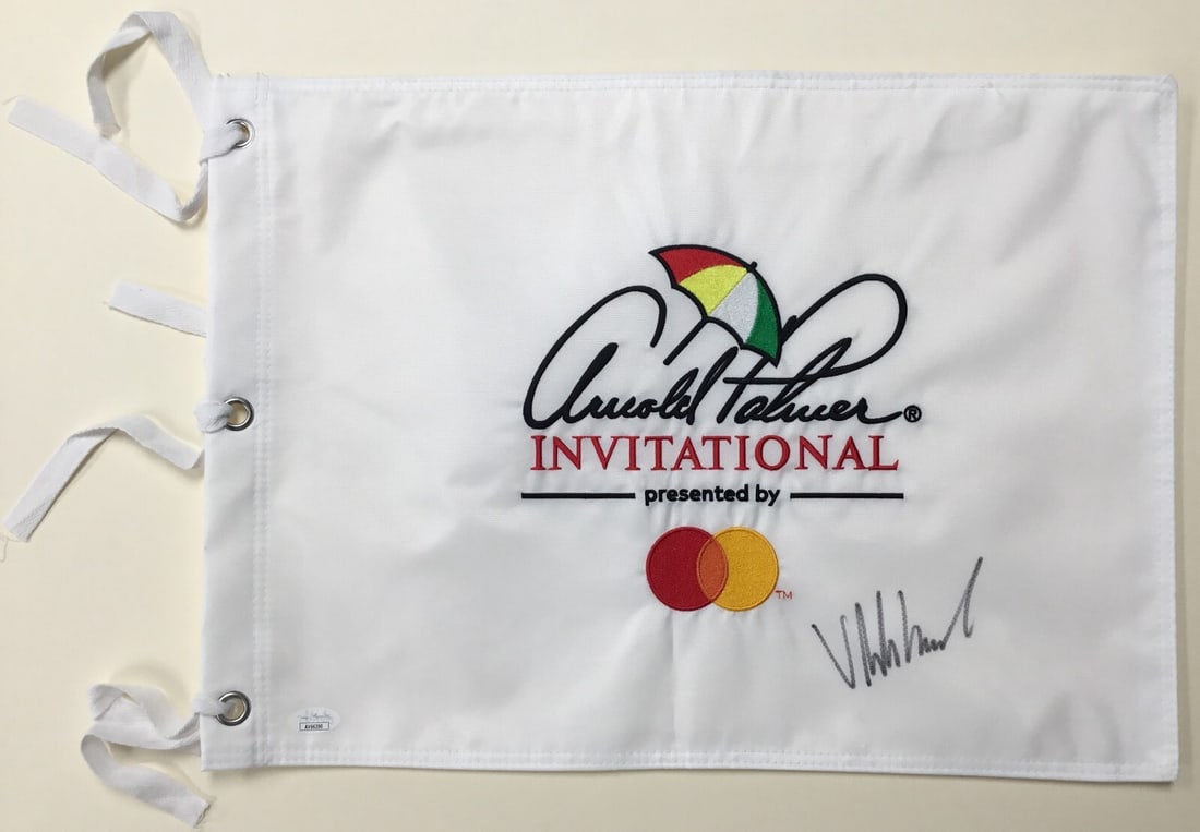 Viktor Hovland Signed Flag Arnold Palmer Invitational JSA Authenticated: Viktor Hovland Signed Flag Arnold Palmer Invitational JSA Authenticated This is an official Arnold Palmer Invitational pin flag, signed by PGA star Viktor Hovland. The autograph has been authenticated