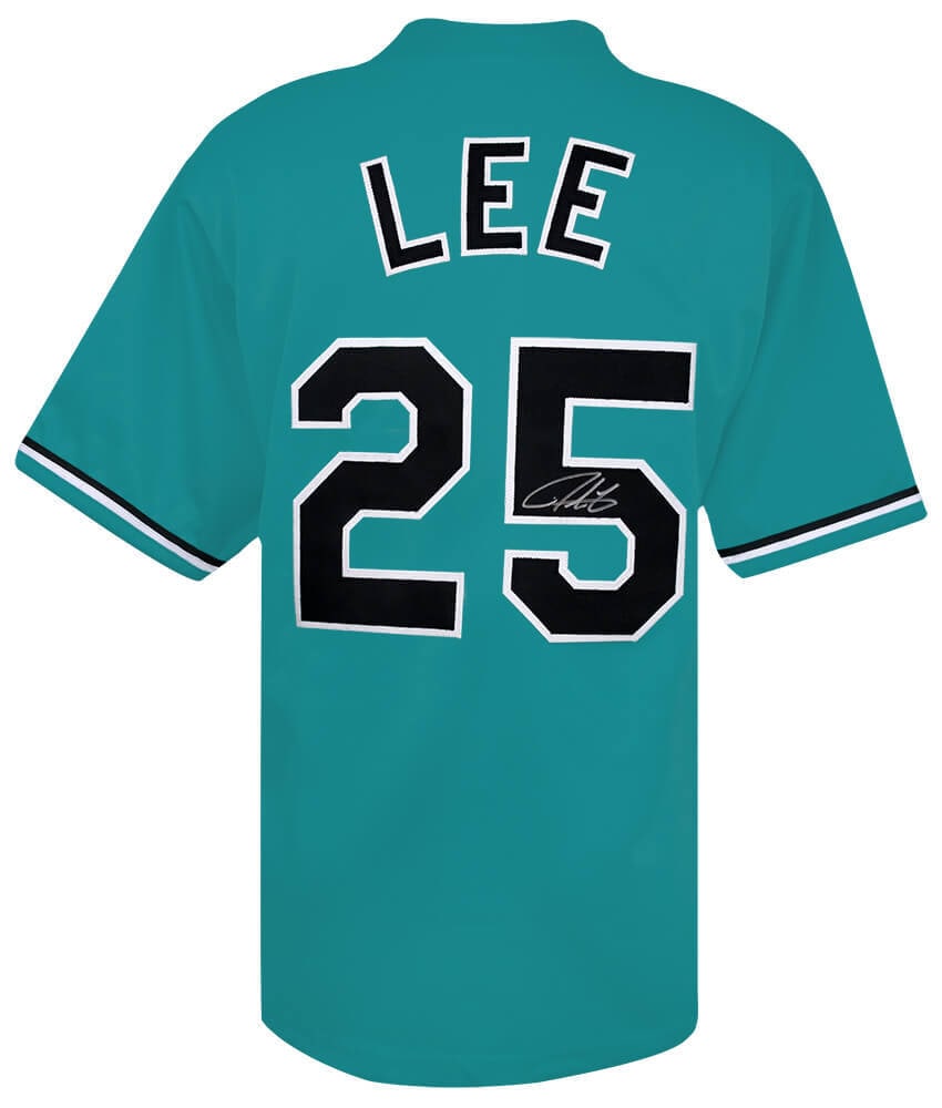 Derrek Lee Signed Teal Custom Jersey Florida Marlins COA (1 of 3)