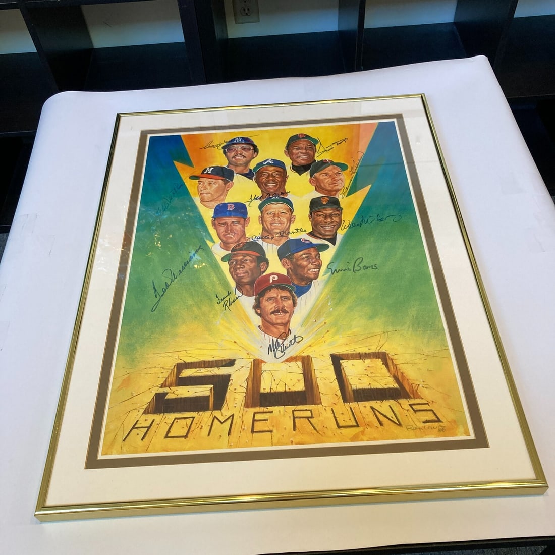 Framed 500 Home Run Club Lithograph Signed by 11 MLB Legends JSA (1 of 8)