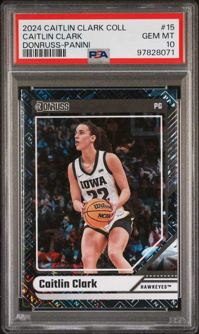 2024 Panini Caitlin Clark #15 Basketball Card PSA 10 Iowa Hawkeyes: 2024 Panini Caitlin Clark #15 Basketball Card PSA 10 Iowa Hawkeyes This graded 2024 Panini Coll Caitlin Clark #15 Donruss Panini Basketball Card is an exceptional collectible for fans and collectors a
