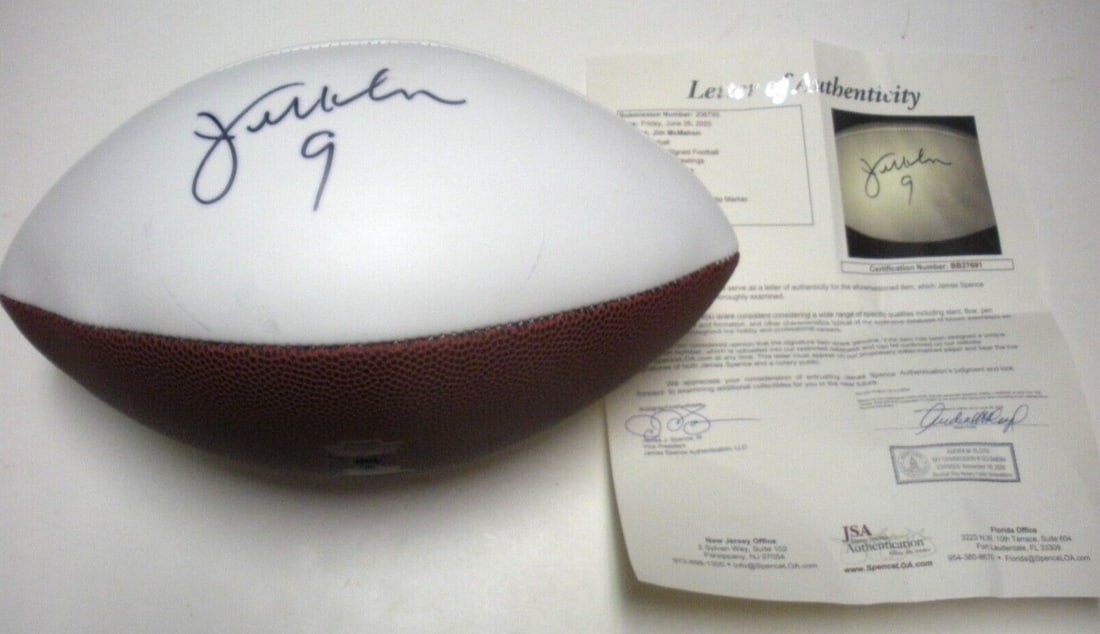 Jim McMahon Signed Football Super Bowl XX Champs JSA COA (1 of 1)