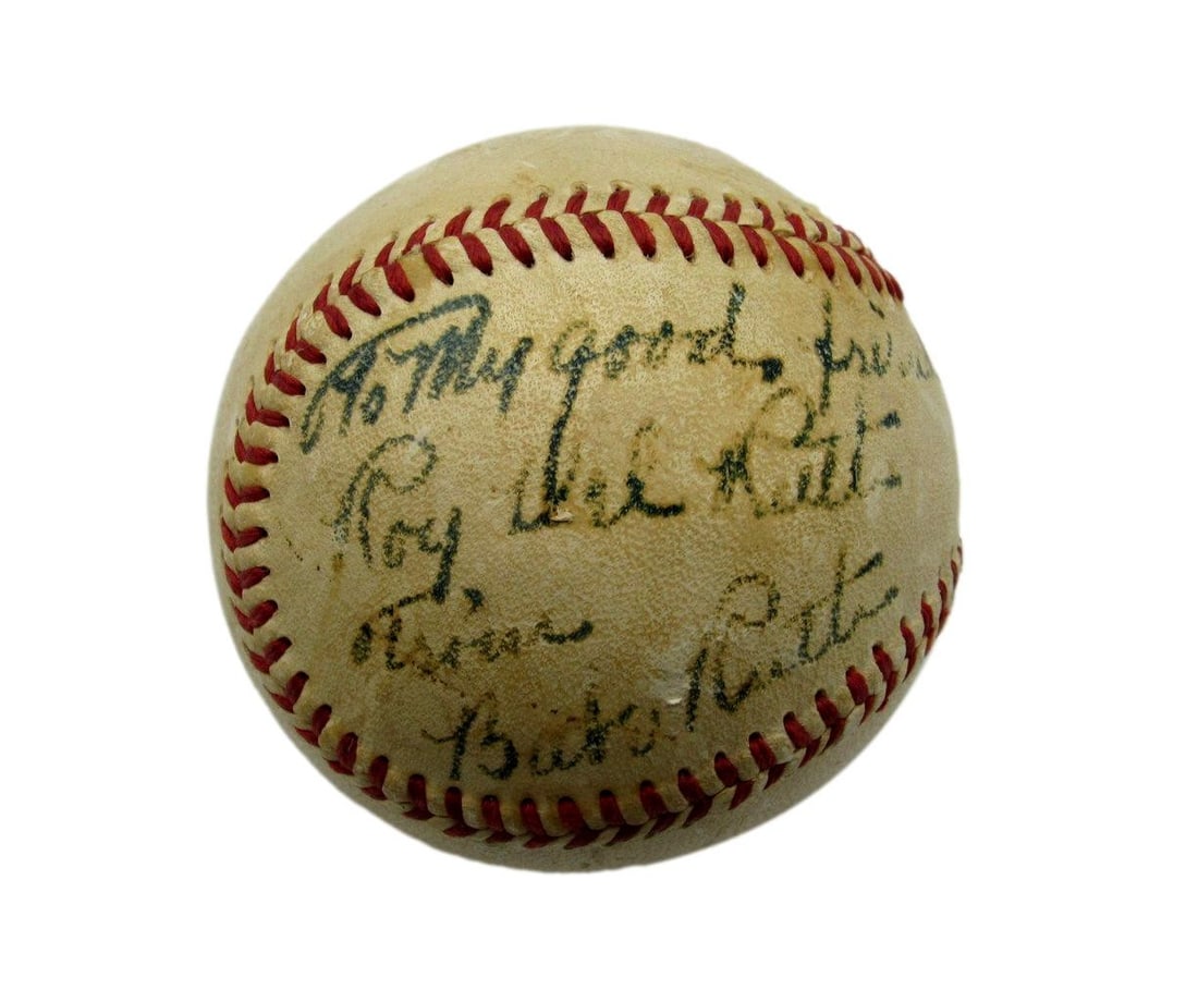 Babe Ruth Signed Baseball Inscribed to Director Roy Del Ruth JSA 193138: Babe Ruth Signed Baseball Inscribed to Director Roy Del Ruth JSA 193138 This is an exceptional Babe Ruth single signed baseball, inscribed to Roy Del Ruth, the director of "The Babe Ruth Story." The b