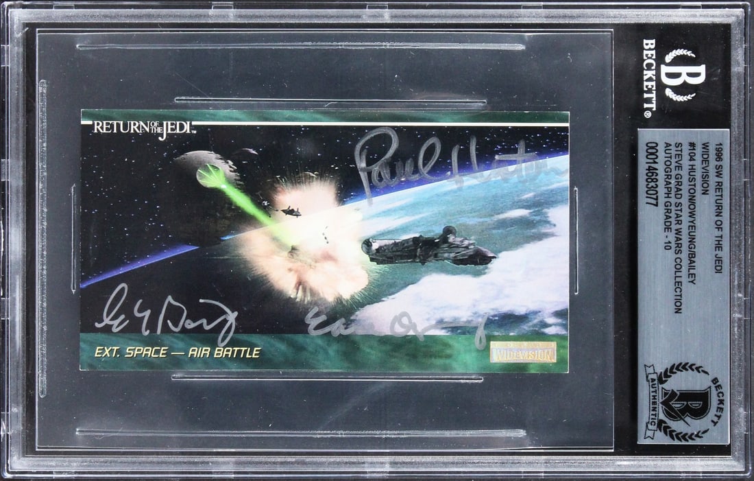 Star Wars Signed 1996 ROTJ Widevision #104 Card Auto 10 BAS Authenticated: Star Wars Signed 1996 ROTJ Widevision #104 Card Auto 10 BAS Authenticated This autographed 1996 Star Wars Return Of The Jedi Widevision #104 card is graded Gem Mint 10 and has been personally signed b
