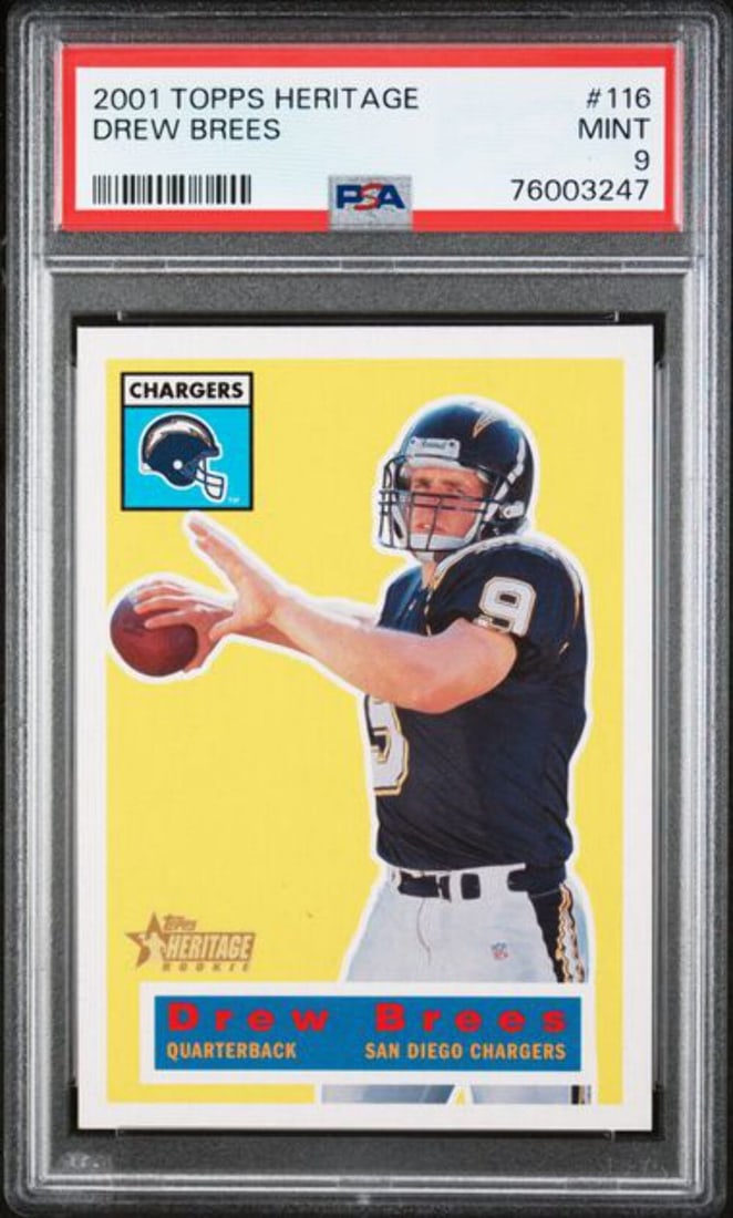Graded 2001 Topps Heritage Drew Brees Rookie Card PSA 9 Mint (1 of 2)