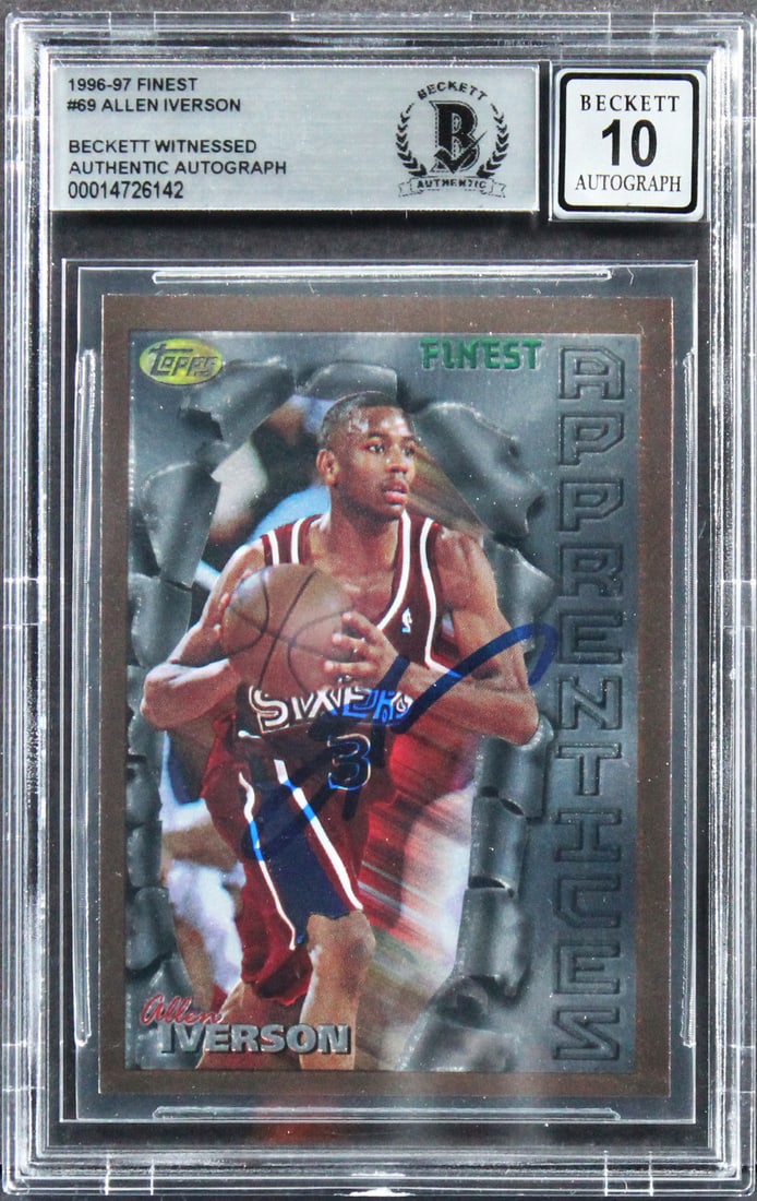 Allen Iverson Signed 1996 Finest Rookie Card Gem Mint 10 BAS Slabbed (1 of 2)