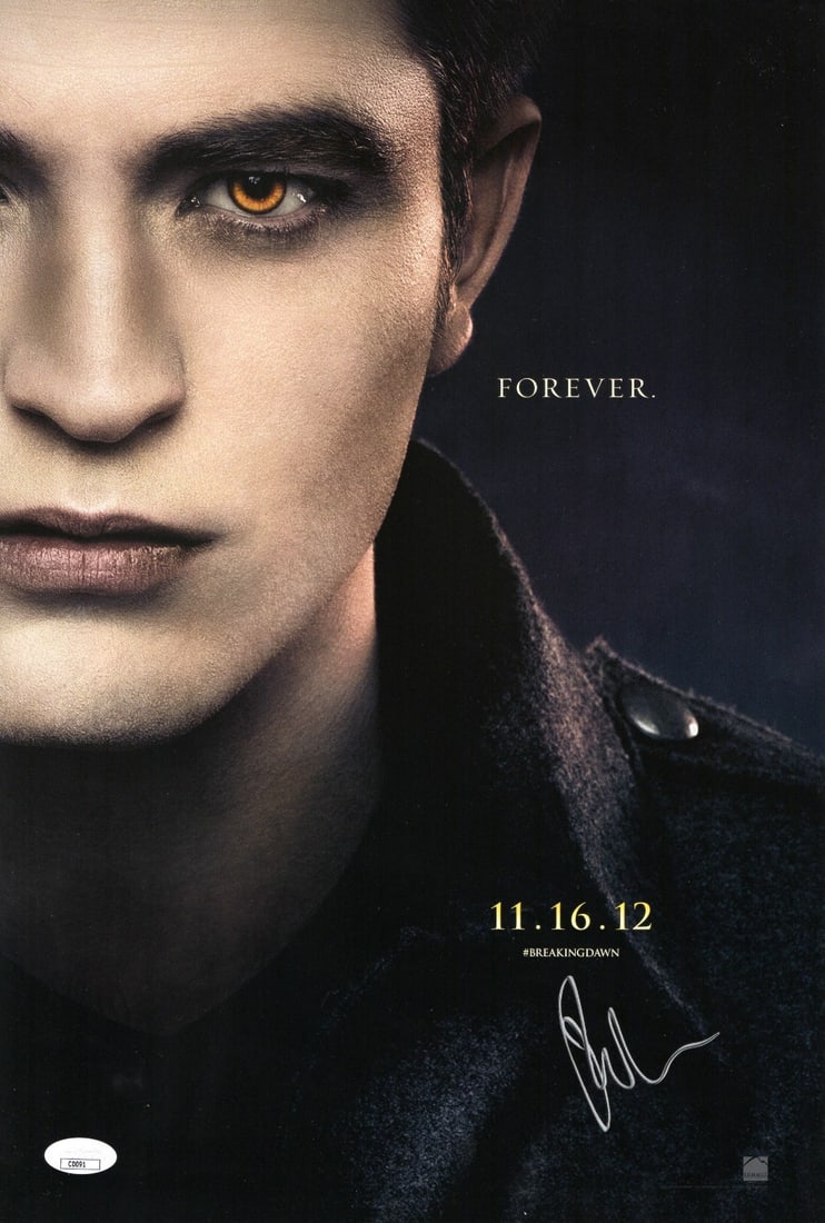 Robert Pattinson Autographed Twilight Breaking Dawn Poster 11.5 x 17 JSA Certified (1 of 2)