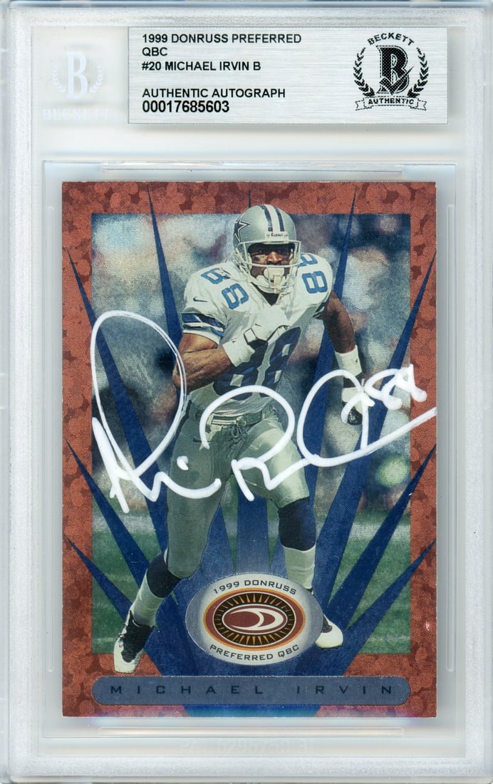 1999 Donruss Preferred QBC #20 Michael Irvin Autographed NFL Card BGS (1 of 2)