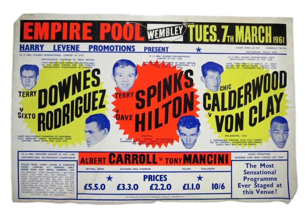 1961 Terry Downes vs Sixto Rodriguez Boxing Poster 14x22 Wembley (1 of 1)