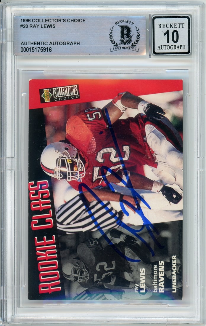 1996 Ray Lewis Rookie Card #20 Autographed BGS 10 Baltimore Ravens (1 of 2)