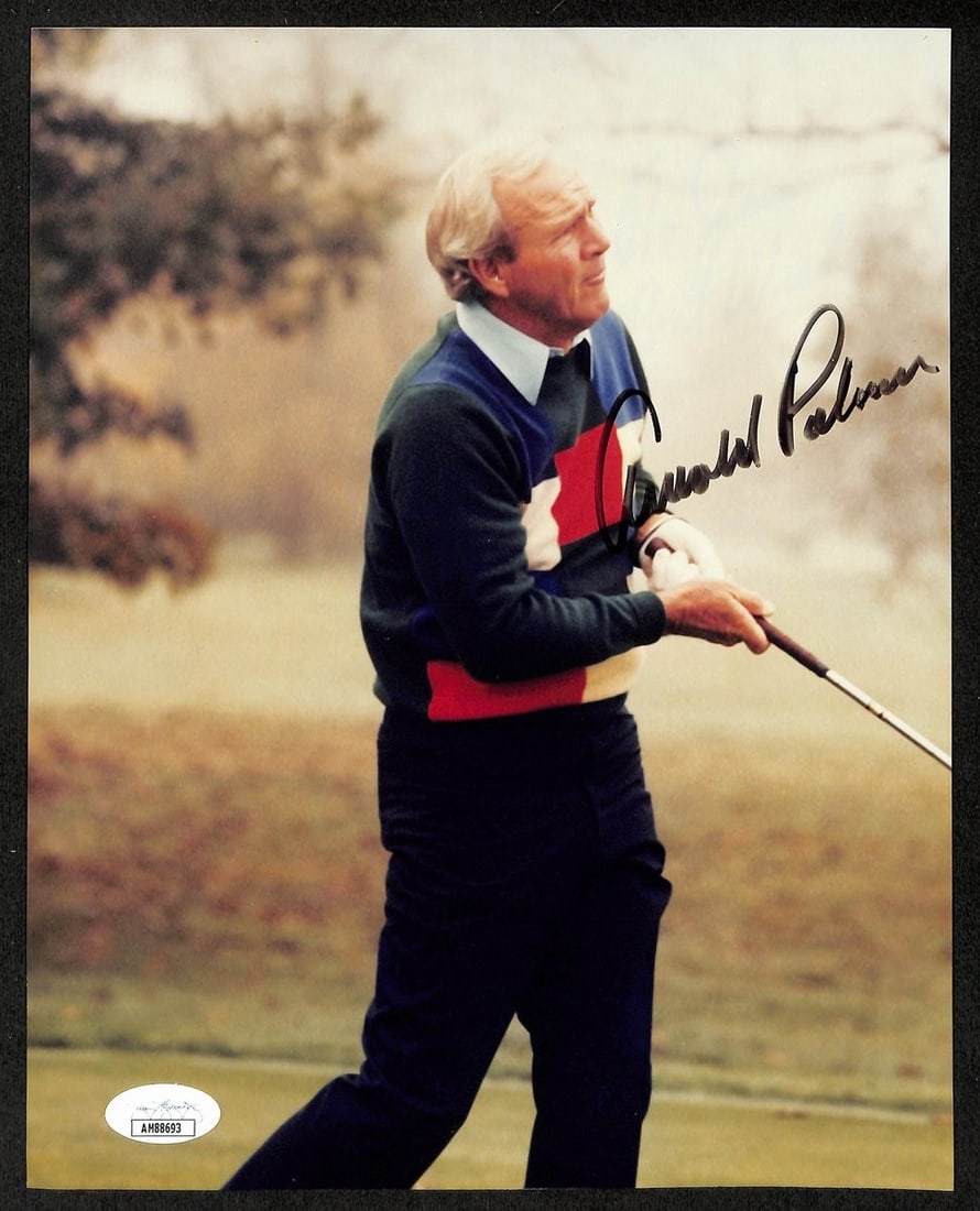 Arnold Palmer Autographed 8x10 Photo PGA Masters JSA Certified: Arnold Palmer Autographed 8x10 Photo PGA Masters JSA Certified Celebrate the legacy of golf with this stunning Arnold Palmer Signed 8x10 Photo, commemorating his achievement as a PGA Masters Champion.