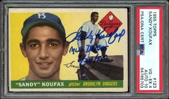 Sandy Koufax 1955 Topps Signed Rookie Card MLB Debut Inscription PSA 4 Auto (1 of 2)