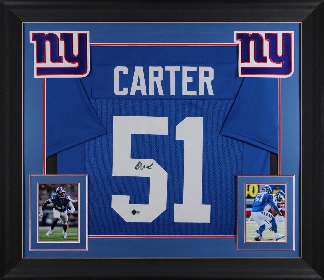 Abdul Carter Signed New York Giants Blue Framed Jersey BAS Witnessed (1 of 2)