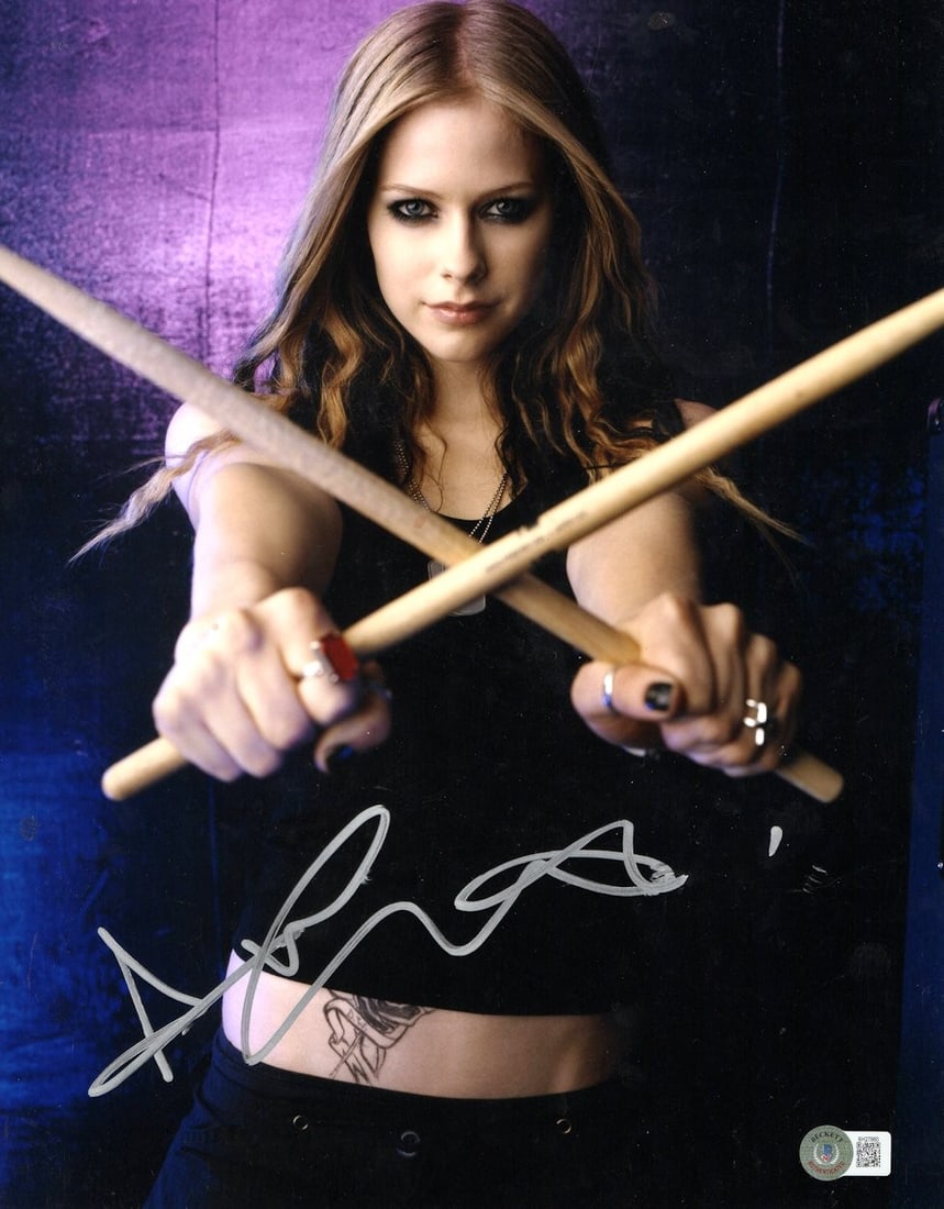 Avril Lavigne Signed 11x14 Photo with Drumsticks Beckett Authenticated (1 of 2)